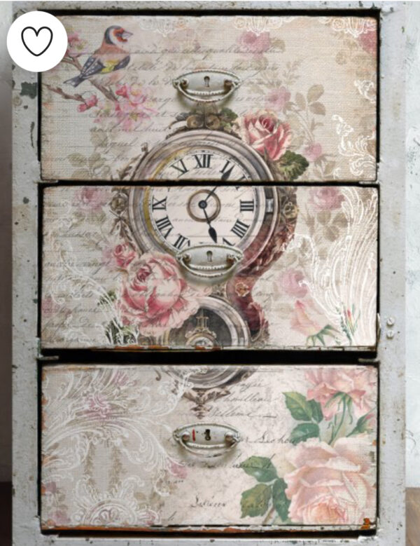 Декупажна хартия Romantic French Roses & Clock 50.80 х 76.20 см