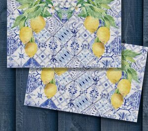 Декупажна хартия Lemons Blue White Tile 50.80 х 76.20 см